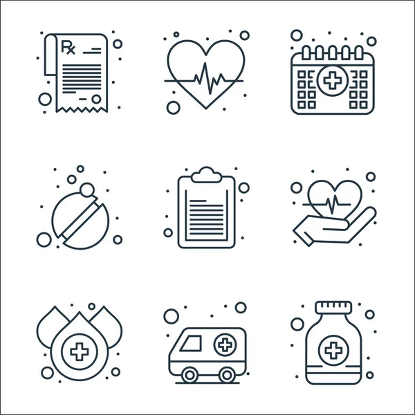 Articles Médicaux Ligne Icônes Set Linéaire Ensemble Ligne Vectorielle Qualité — Image vectorielle