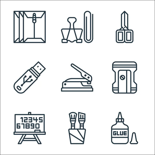 Stationery Line Icons Linear Set Quality Vector Line Set Glue — Stock Vector