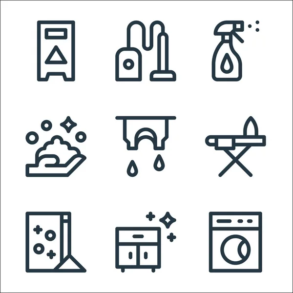 Cleaning Line Icons Linear Set Quality Vector Line Set Washing — Stock Vector