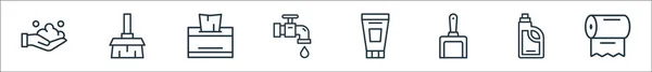 Hygienelinie Lineares Set Qualitätsvektorleitungsset Wie Gewebe Reinigungsmittel Schaufel Gesichtsschaum Wasser — Stockvektor