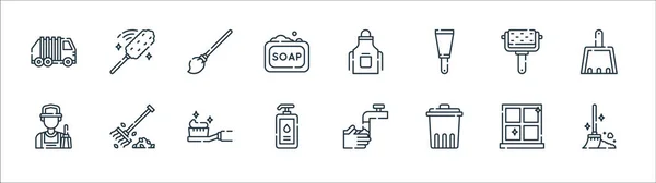 Cleaning Line Icons Linear Set Quality Vector Line Set Broom — Stock Vector