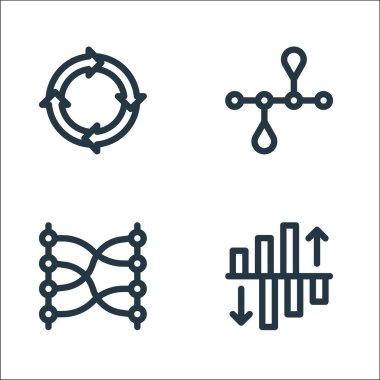 İnfografik elementler çizgi simgeleri. Doğrusal küme. Yansıma, ilişkiler, son teslim tarihi gibi kalite vektör çizgisi