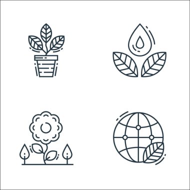 Çevre ve çevre çizgisi simgeleri. Doğrusal küme. ekoloji, çiçek, suyu kaydet gibi kalite vektör çizgisi