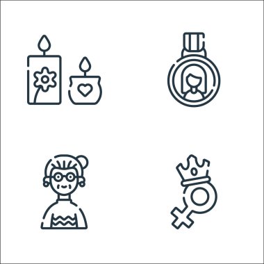 Anneler günü sembolleri. Doğrusal küme. Kadın, büyükanne, anne gibi kalite vektör çizgisi