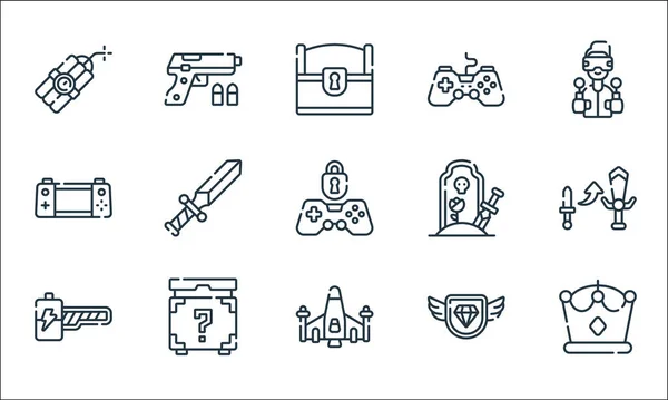 Videogame Line Icons Linear Set Quality Vector Line Set Crown — Stock Vector