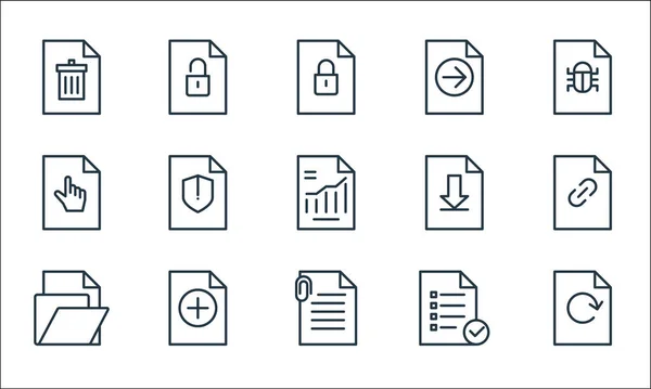 Bestand Document Schets Lijn Pictogrammen Lineaire Verzameling Kwaliteit Vector Lijn — Stockvector