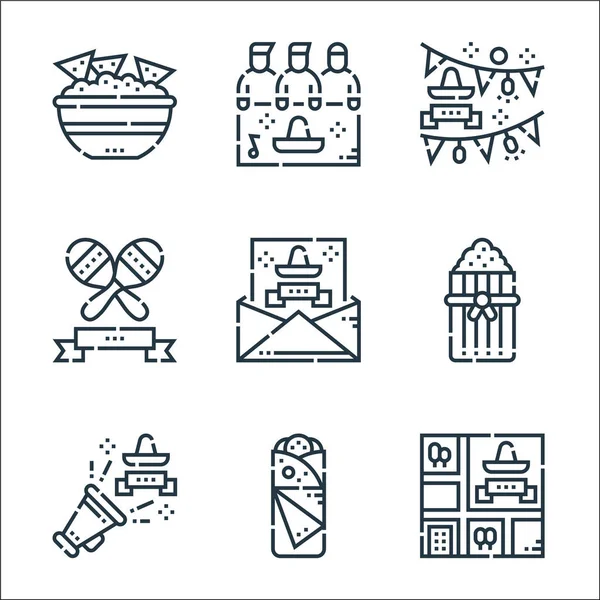 Cinco Mayo Line Icons Conjunto Lineal Set Línea Vectorial Calidad — Vector de stock