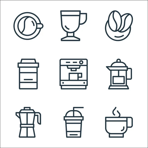 咖啡线图标 线性集 优质向量集 如热咖啡 咖啡杯 制造商 制造商 咖啡豆 — 图库矢量图片