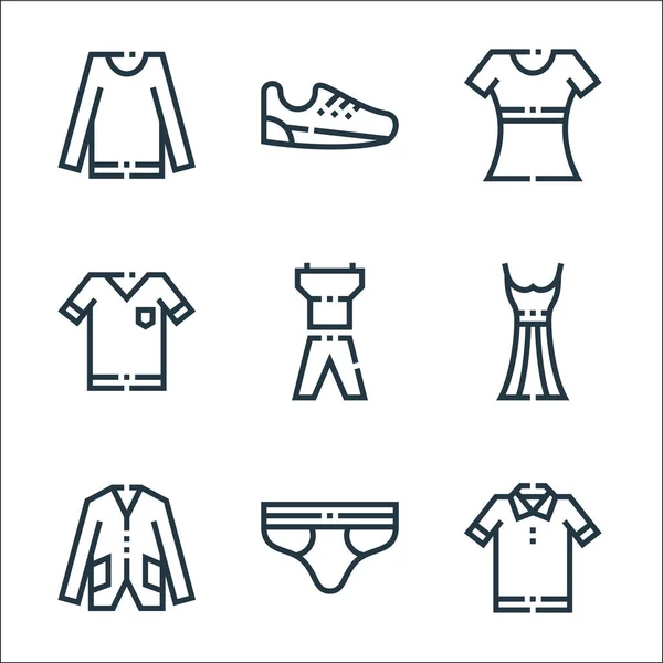 Vestiti Abbigliamento Linea Icone Set Lineare Set Linee Vettoriali Qualità — Vettoriale Stock