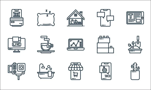 Stay Home Line Icons Linear Set Quality Vector Line Set — Stock Vector