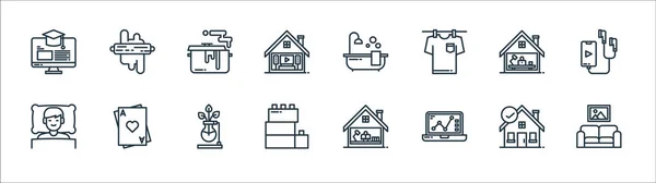 Stay Home Line Icons Linear Set Quality Vector Line Set — Stock Vector