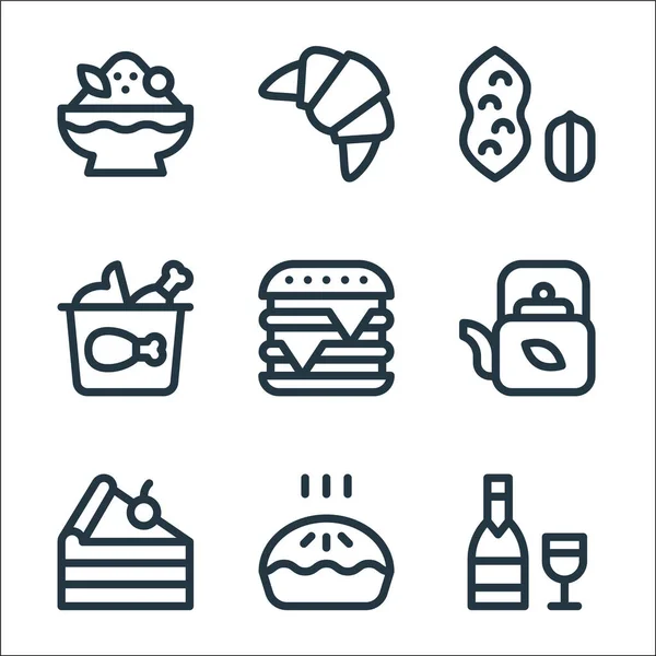 Ikony Linii Gastronomicznej Zestaw Liniowy Wysokiej Jakości Zestaw Linii Wektorowych — Wektor stockowy