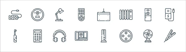 電子線のアイコン 直線セット ボタン Gps 冷蔵庫 デスクランプ グラフィックタブレット 真空などの品質ベクトルラインセット — ストックベクタ