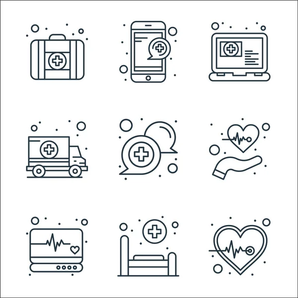 health and medical line icons. linear set. quality vector line set such as heart beat, hospital bed, care, medical, ambulance, medical