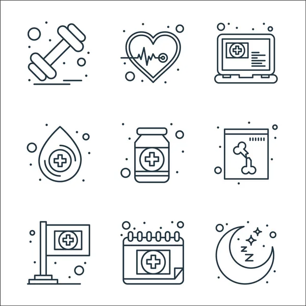 health and medical line icons. linear set. quality vector line set such as moon, medical, x rays, medicines, blood drop, heart