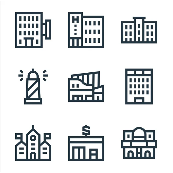 Urban Building Line Icons Linear Set Quality Vector Line Set — Stock Vector