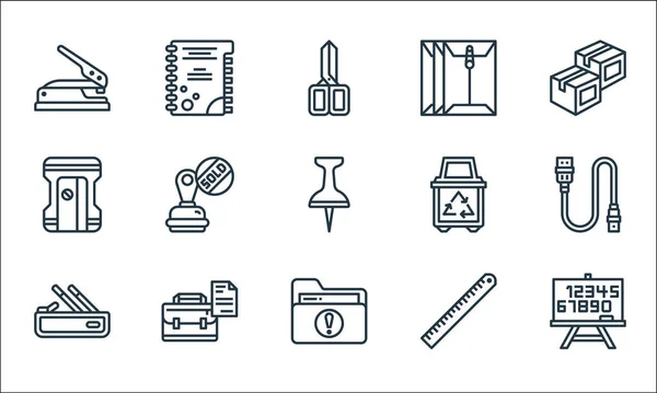 Stationery Line Icons Linear Set Quality Vector Line Set Whiteboard — Stock Vector