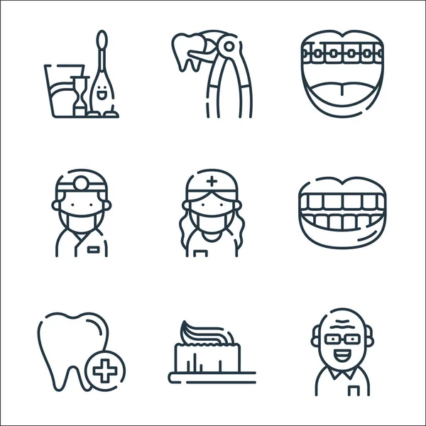 Iconos Línea Cuidado Dental Conjunto Lineal Conjunto Línea Vectores Calidad — Vector de stock