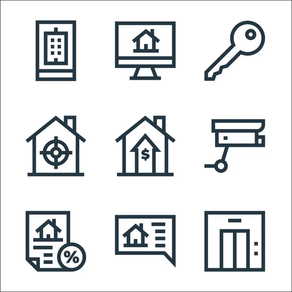 Iconos Línea Bienes Raíces Conjunto Lineal Conjunto Línea Vectorial Calidad — Archivo Imágenes Vectoriales