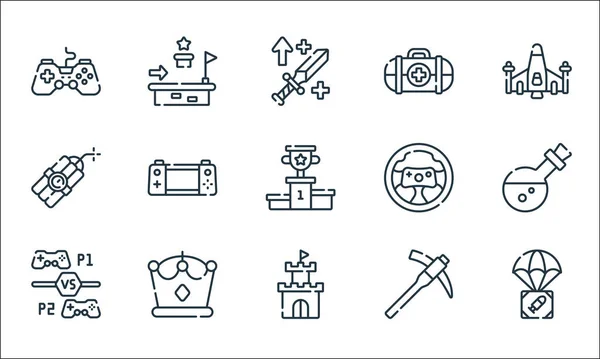 Videogame Line Icons Linear Set Quality Vector Line Set Airdrop — Stock Vector