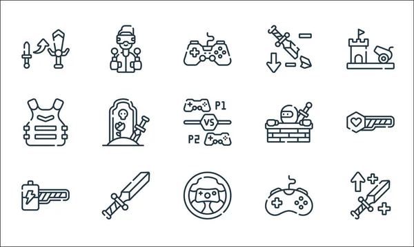 Videogame Line Icons Linear Set Quality Vector Line Set Buff — Stock Vector