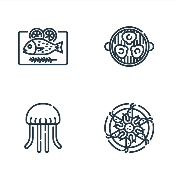 Seafood Line Icons Linear Set Quality Vector Line Set Shrimp — Stock Vector