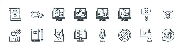 Videoblogger Line Icons Linear Set Quality Vector Line Set Hashtag — Stock Vector