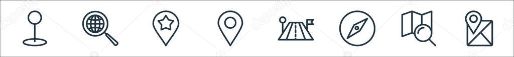 navigation line icons. linear set. quality vector line set such as location, map, compass, travel, location pin, location, comunications