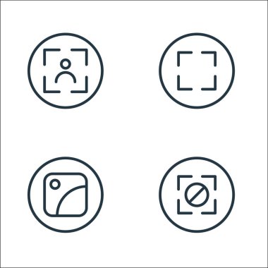 Kamera hattı simgeleri. Doğrusal küme. Kamera, galeri, kamera gibi kalite vektör çizgisi