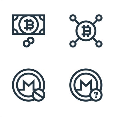 Kripto para birimi çizgisi simgeleri. Doğrusal küme. kalite vektör çizgisi: bitcoin, monero, bitcoin