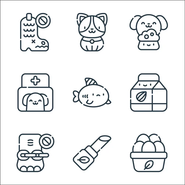 Иконки Линии Защиты Животных Линейное Множество Набор Векторных Линий Качества — стоковый вектор