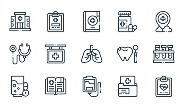 Medicine Line Icons Linear Set Quality Vector Line Set Clipboard — Stock Vector