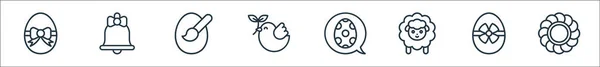 伊斯特线图标 线性集 向日葵 牡蛎蛋 彩绘蛋 铃铛等质量矢量线 — 图库矢量图片
