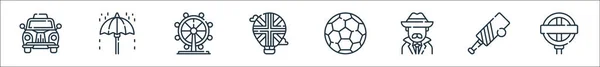 Icone Della Linea Inghilterra Set Lineare Set Linee Vettoriali Qualità — Vettoriale Stock
