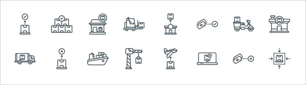 Iconos Línea Envío Entrega Conjunto Lineal Conjunto Línea Vectores Calidad — Archivo Imágenes Vectoriales