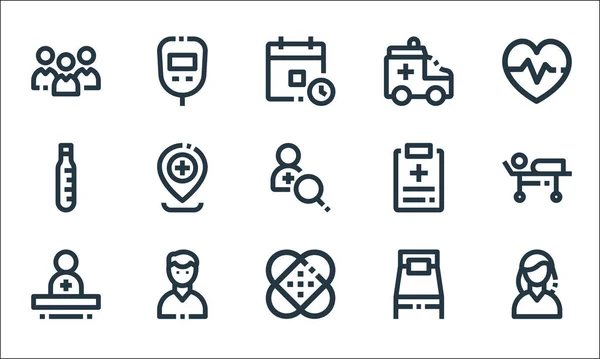 Iconos Línea Kit Médico Conjunto Lineal Conjunto Línea Vectores Calidad — Vector de stock