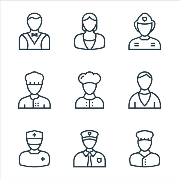 Professions Line Icons Linear Set Quality Vector Line Set Baker — Stock Vector