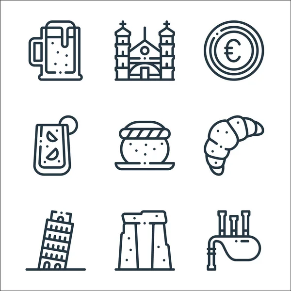 Iconos Línea Europa Conjunto Lineal Conjunto Línea Vectores Calidad Como — Vector de stock