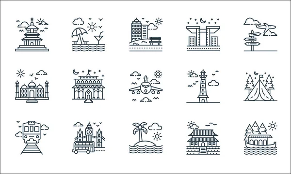 Tourism Line Icons Linear Set Quality Vector Line Set Boat — Stock Vector