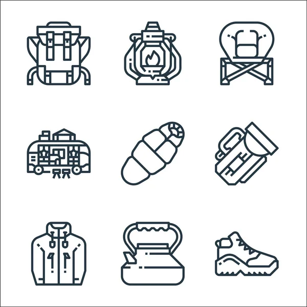 Línea Camping Iconos Conjunto Lineal Conjunto Línea Vectores Calidad Como — Archivo Imágenes Vectoriales