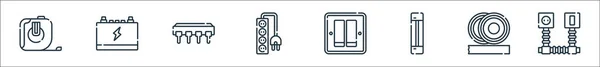 Elektriker Werkzeuge Und Linien Symbole Lineares Set Qualitätsvektorleitungssatz Wie Kabel — Stockvektor