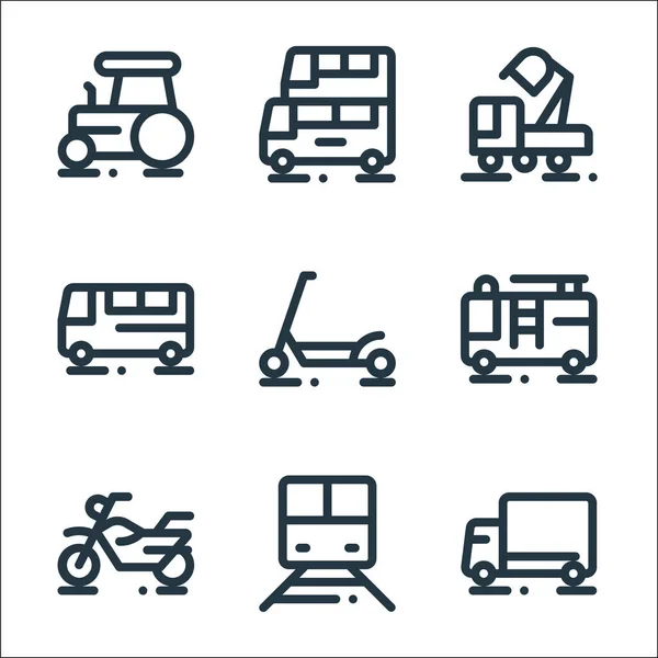 Iconos Línea Vehículos Conjunto Lineal Conjunto Línea Vectores Calidad Como — Vector de stock