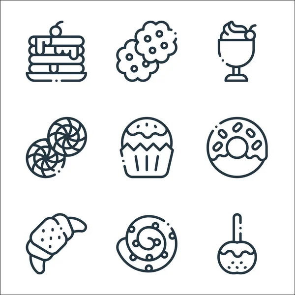 Desserts Icônes Ligne Bonbons Set Linéaire Set Ligne Vectorielle Qualité — Image vectorielle
