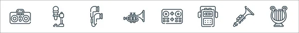 Notenzeilensymbole Lineares Set Qualitätsvektorleitungsset Wie Lyra Klarinette Kassettenspieler Controller Trompete — Stockvektor