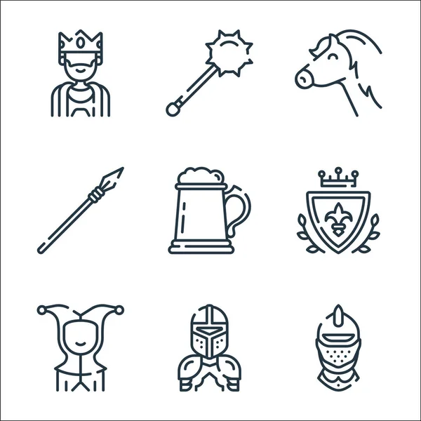 Medieval Times Line Icons Linear Set Quality Vector Line Set — Stock Vector