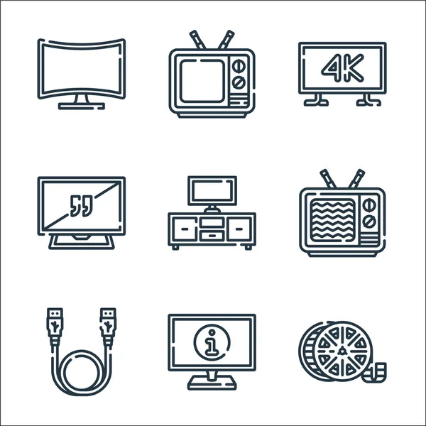 Ikony Telewizji Zestaw Liniowy Wysokiej Jakości Zestaw Linii Wektorowych Takich — Wektor stockowy