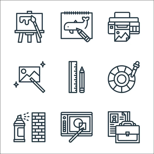 Iconos Línea Diseño Gráfico Conjunto Lineal Conjunto Línea Vectorial Calidad — Vector de stock