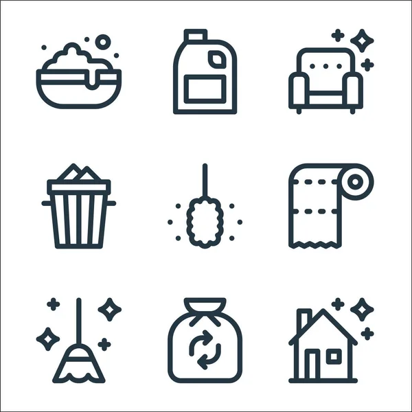 Línea Limpieza Iconos Conjunto Lineal Conjunto Línea Vectores Calidad Como — Vector de stock