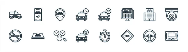 Iconos Línea Servicio Taxi Conjunto Lineal Conjunto Línea Vectorial Calidad — Archivo Imágenes Vectoriales