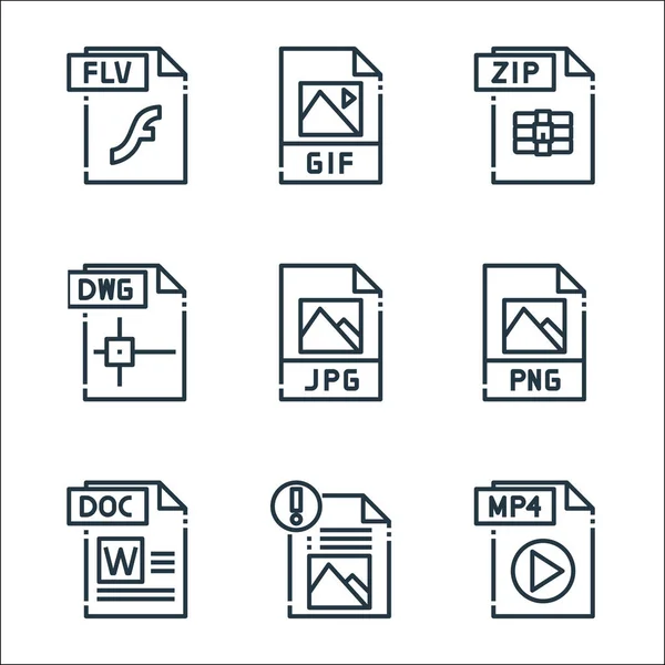 Значки Типу Файлів Рядків Лінійний Набір Якісний Векторний Набір Рядків — стоковий вектор